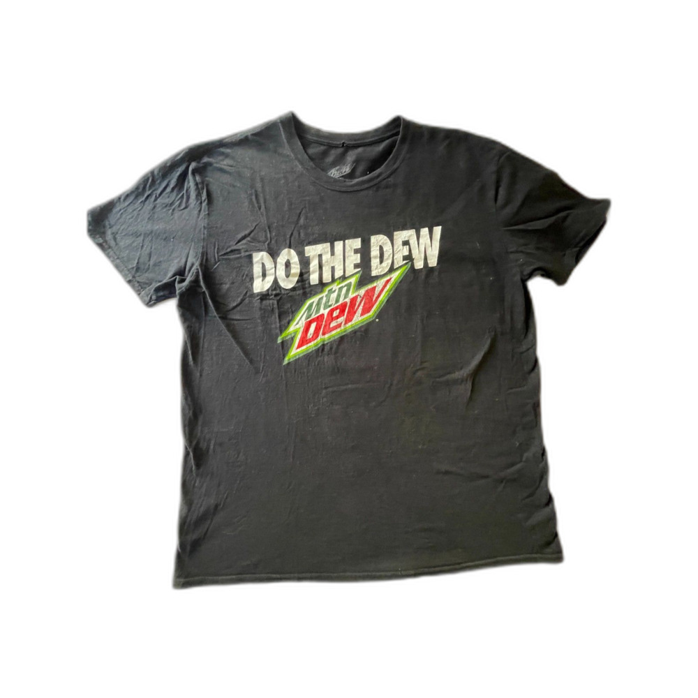 Vintage Mountain Dew "Do The Dew" Black Distressed T-Shirt Tee Size XL Cotton